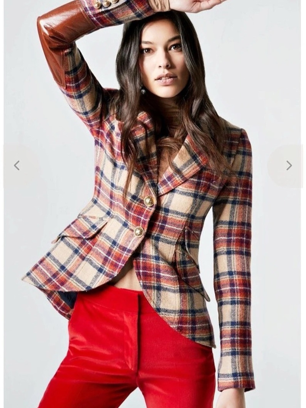Smythe Patch-Pocket Duchess Blazer with Leather Elbow Patches Plaid Multicolor &